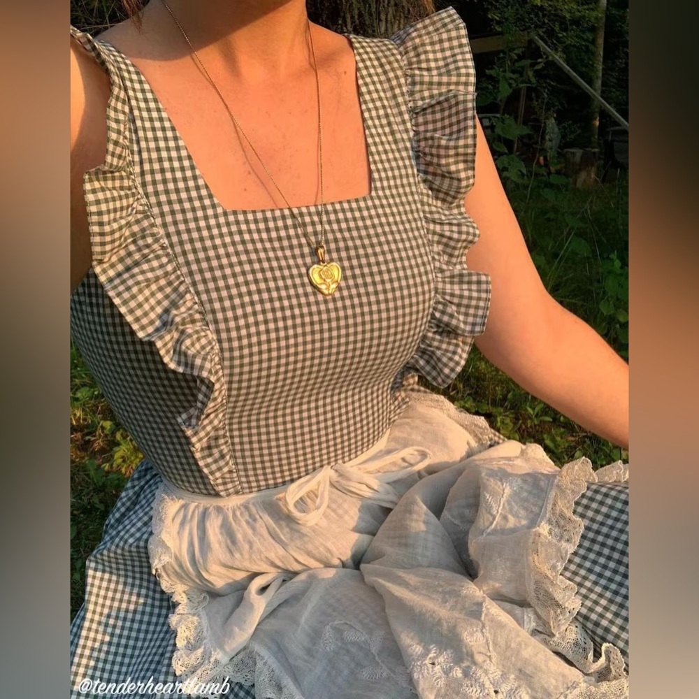 HeartsandFound Lorraine Dress in Pine Green Gingham